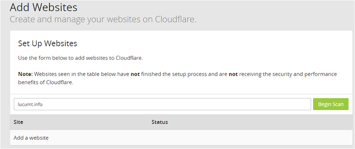 &ldquo;在Cloudflare中扫描站点&rdquo;